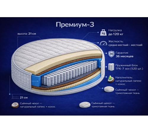 Круглый матрас  Премиу-3
