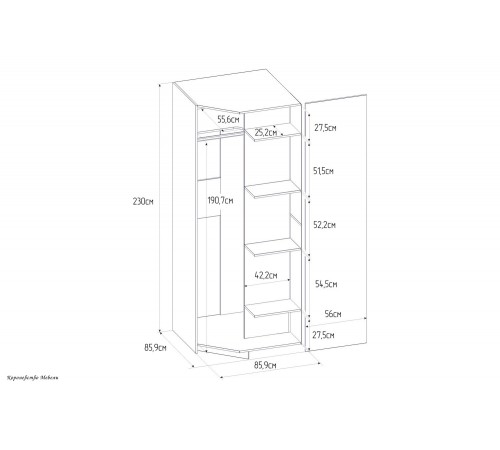 Sherlock 63 Шкаф угловой фасад зеркало ясень анкор светлый