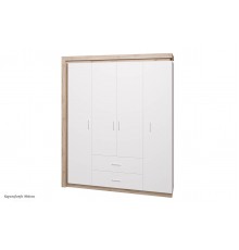 Шкаф для одежды с ящиками 4-х дв. без зеркал Люмен 16 (Дуб Сакраменто / Белый снег)