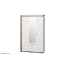 Шкаф для одежды с ящиками 3-х дв. с зеркалом Люмен 15 (Дуб Сакраменто / Белый снег)