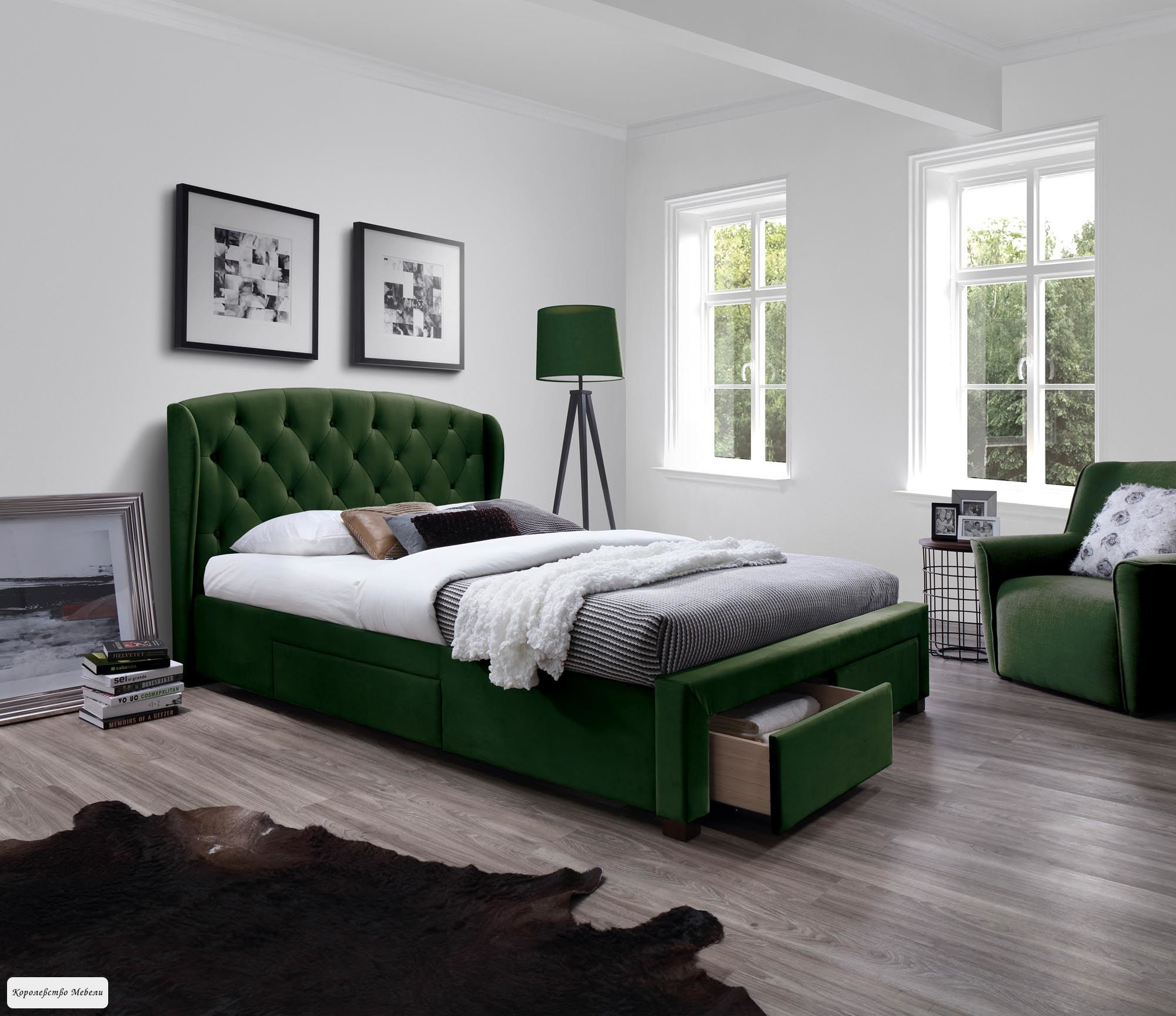 Кровать Sabrina (160*200) (т.зеленая),с ящиками 
